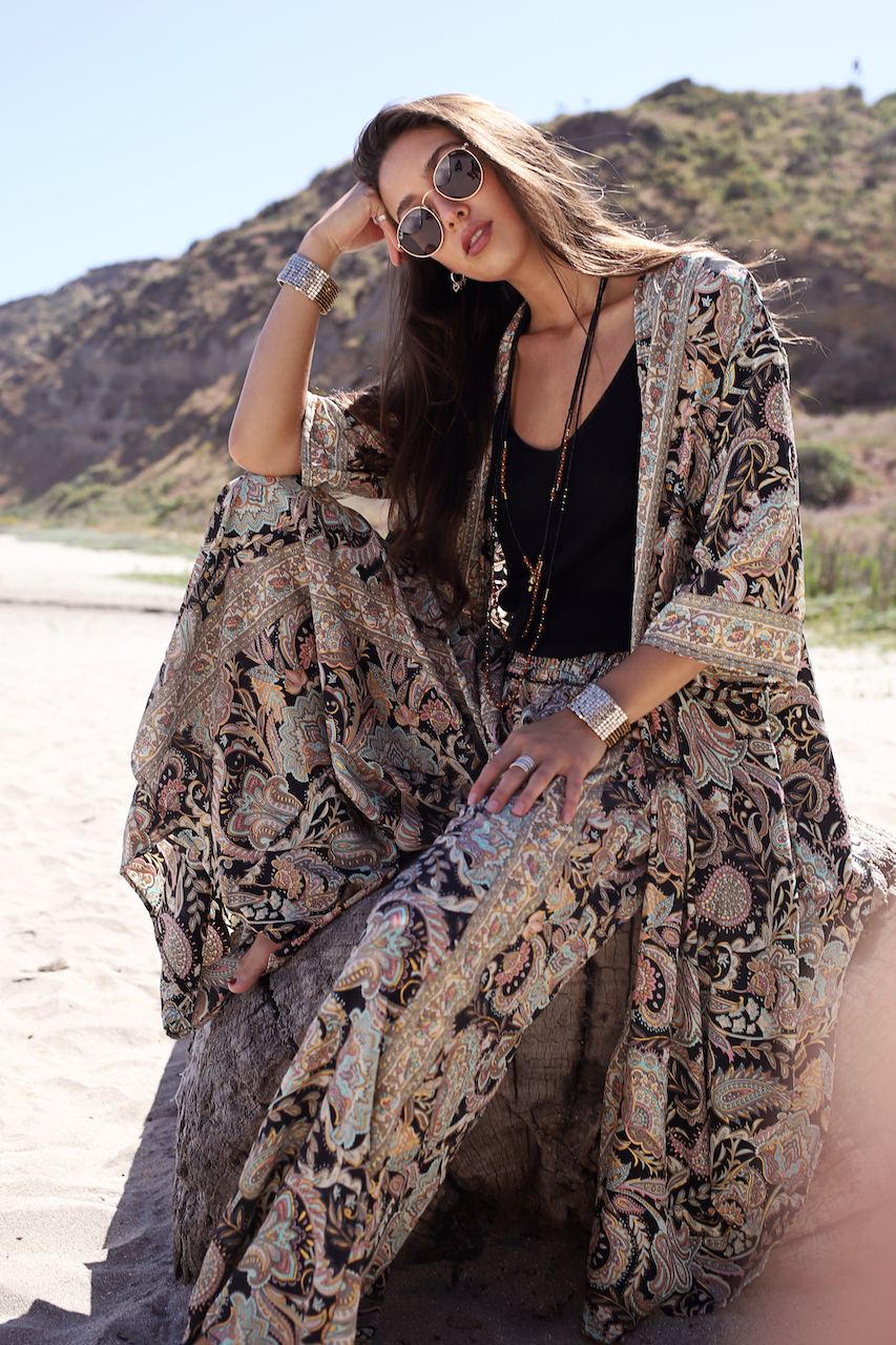 Kimono Maxi Print Negro