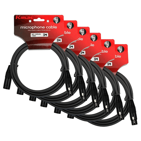 Pack 6 Cables Microfono Xlr 3 Mts Kirlin Negro