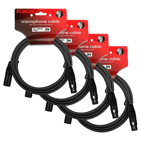 Pack 4 Cables Microfono Xlr 3 Mts Kirlin Negro