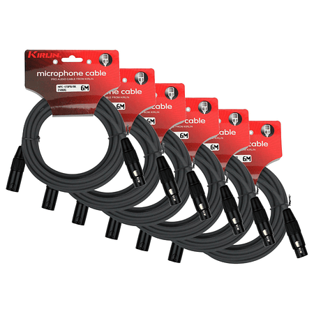 Pack 6 Cables Microfono Xlr 6 Mts Kirlin Negro