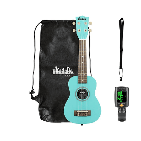 Full pack Ukelele Soprano Kala Ukadelic Frostbite + Afinador Cromático Clip + Correa para Ukelele Allegro