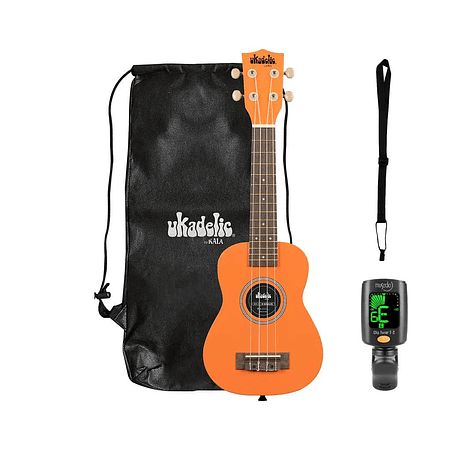 Full Pack Ukelele Soprano Kala Ukadelic Marmalade + Afinador Cromático Clip + Correa para Ukelele Allegro