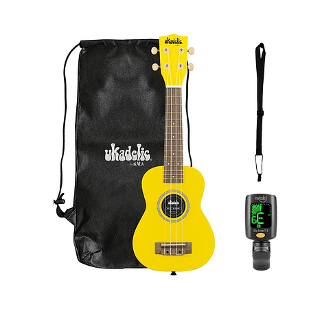 Full pack Ukelele Soprano Kala Ukadelic Taxicab + Afinador Cromático Clip + Correa para Ukelele Allegro