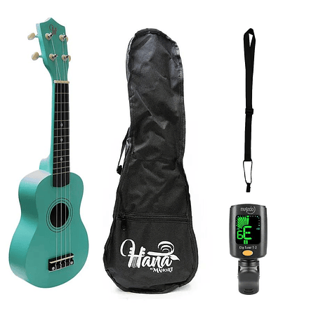 Pack Ukelele Soprano Hana Verde + Funda + Afinador Cromático + Correa Allegro