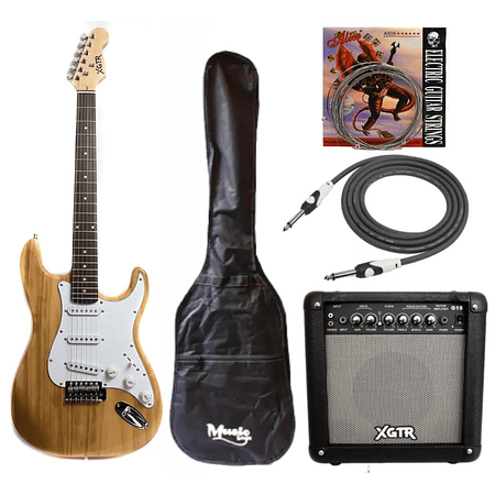 Full Pack Guitarra Eléctrica XGTR Natural + Afinador + Amplificador + set de cuerdas + Cable plug 3M + funda