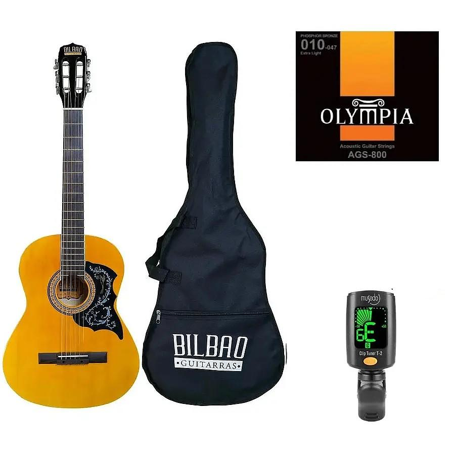 Full Pack Guitarra Acústica Bilbao Bil-39ds-nt + Set de Cuerdas Olympia + Afinador Cromático Clip