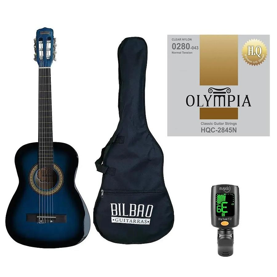 Full Pack Guitarra Acústica Bilbao para Niño Bil-12-BB + Set de Cuerdas Olympia + Afinador Cromático Clip