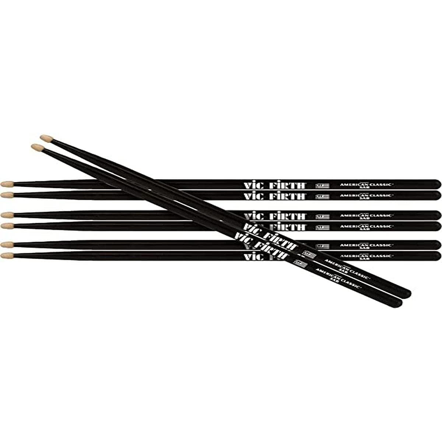 Pack 3 Baquetas + 1 de Obsequio Vic Firth American Classic 5AB Negro Punta de Madera