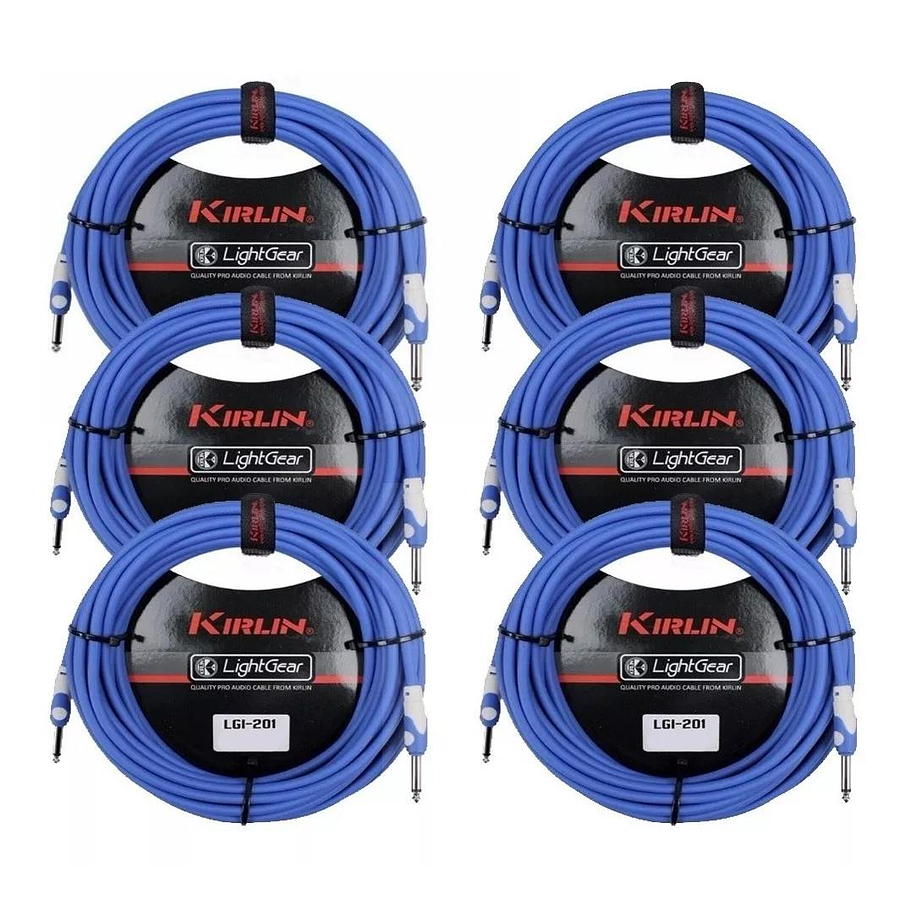 Pack 6 Cables De Instrumento 3 Mts Kirlin Azul