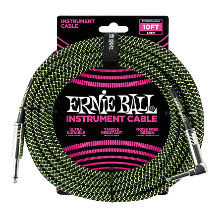 Cable de Instrumento Trenzado Verde/Negro 3m Ernie Ball 6077
