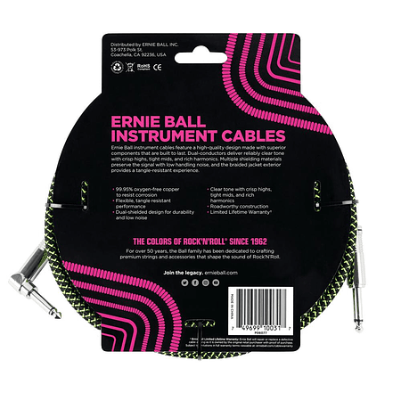 Cable de Instrumento Trenzado Verde/Negro 3m Ernie Ball 6077
