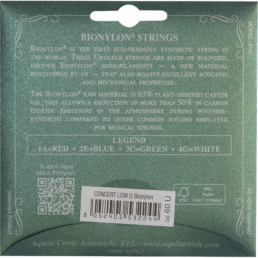 Set Aquila Para Ukelele Concierto Low G Bionylon 60U