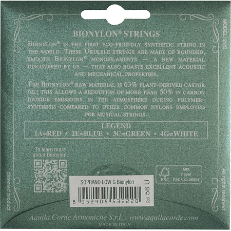 Set Aquila Para Ukelele Soprano Low G Bionylon 58U