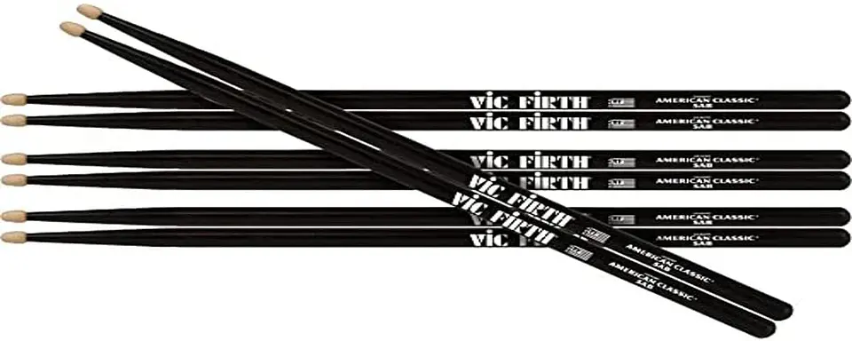 Pack 3 Baquetas + 1 de Obsequio Vic Firth American Classic 5AB Negro Punta de Madera 1