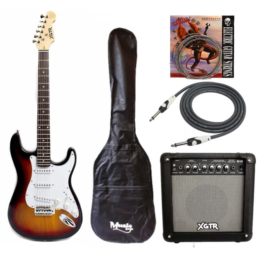 Full Pack Guitarra Eléctrica XGTR SunBurst + Afinador + Amp + set de cuerdas + Cable plug 3M + funda