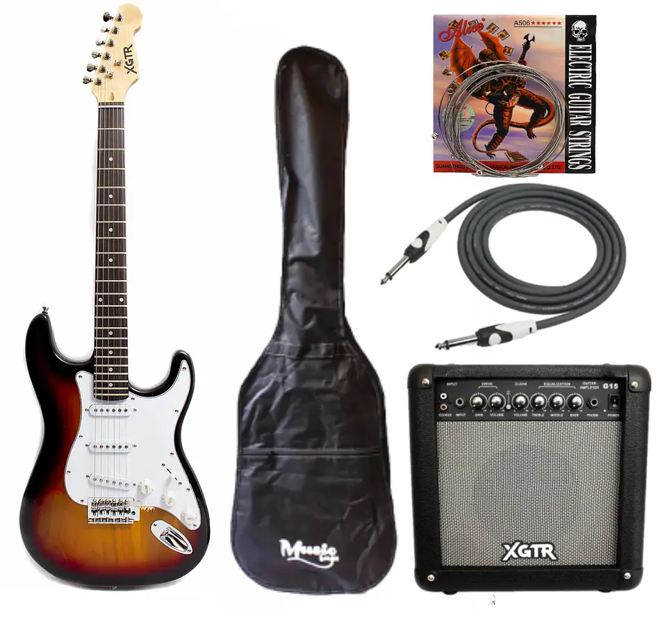 Full Pack Guitarra Eléctrica XGTR SunBurst + Afinador + Amp + set de cuerdas + Cable plug 3M + funda 1