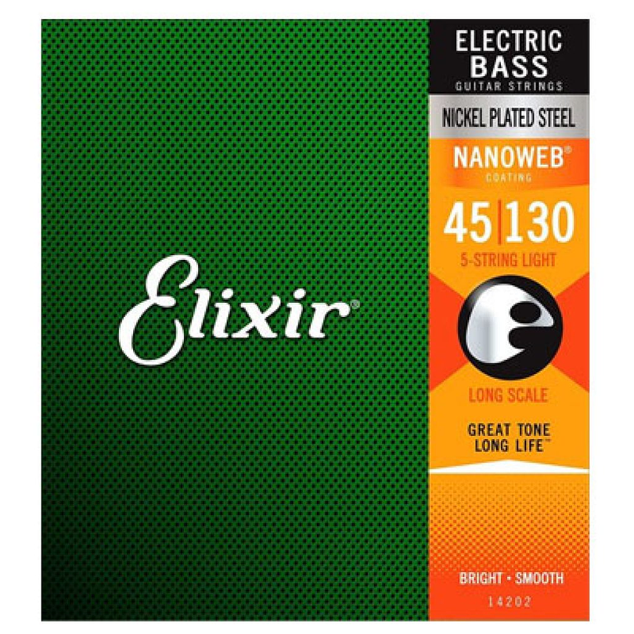 Set de 5 Cuerdas Bajo Eléctrico Elixir Acero Niquelado 45-130 14202