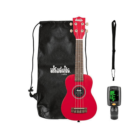 Pack Ukelele Soprano Kala Ukadelic Cherrybomb  + Afinador Clip + Correa