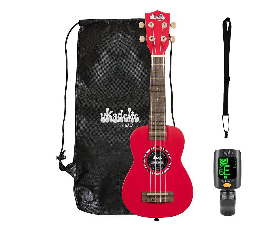Pack Ukelele Soprano Kala Ukadelic Cherrybomb  + Afinador Clip + Correa 2