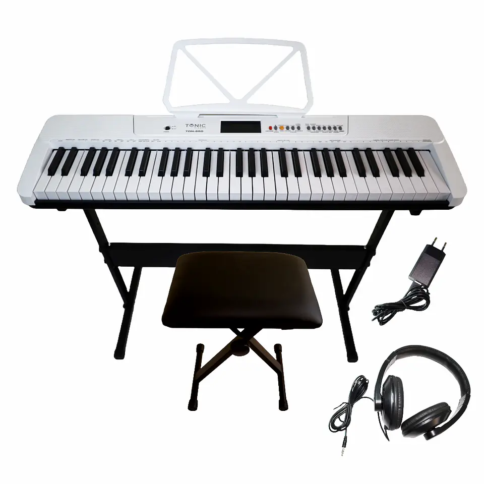 Teclado Musical Piano 61 Notas +Stand+Silla+Aud WHT Ton 650 1