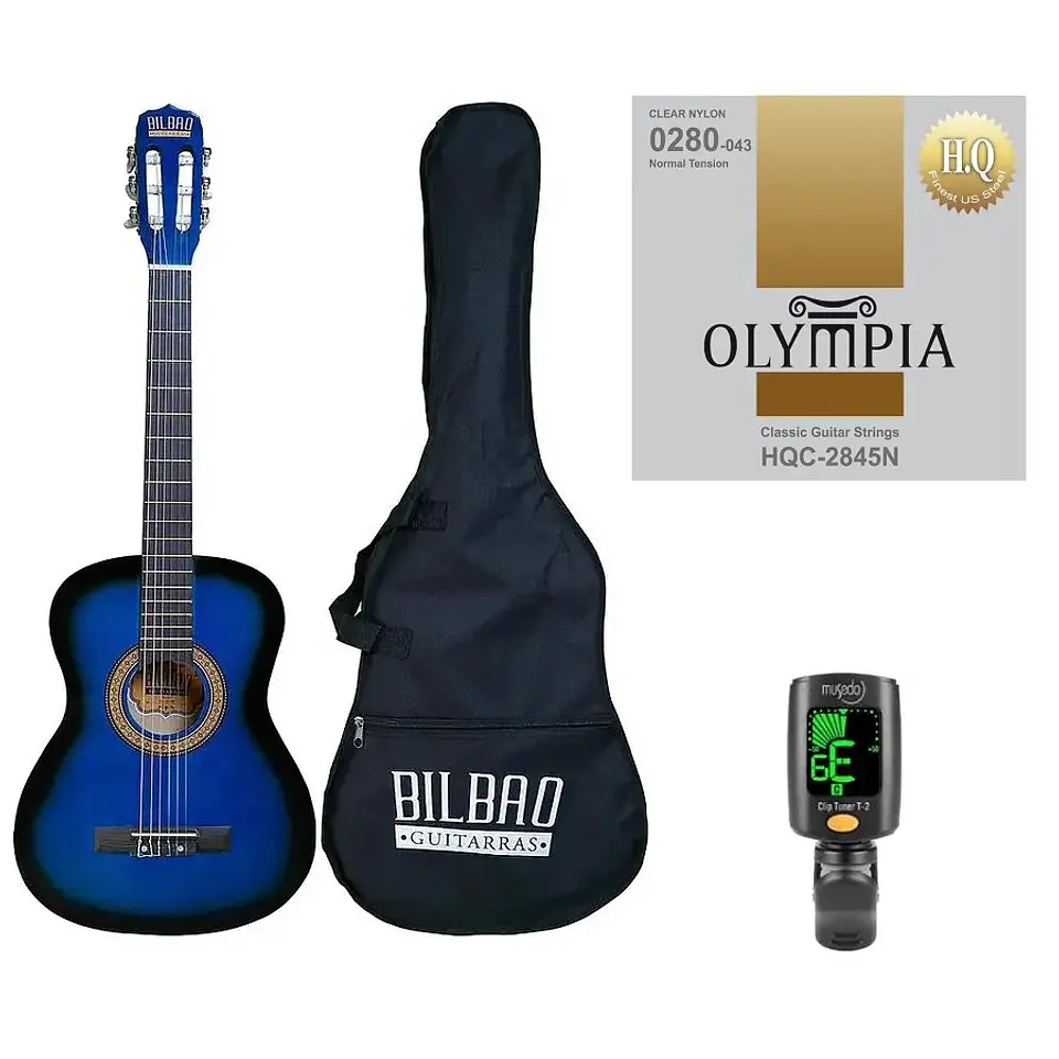 Full Pack Guitarra Acústica Bilbao Bil-34-bb + Set de Cuerdas Olympia + Afinador Cromático 1