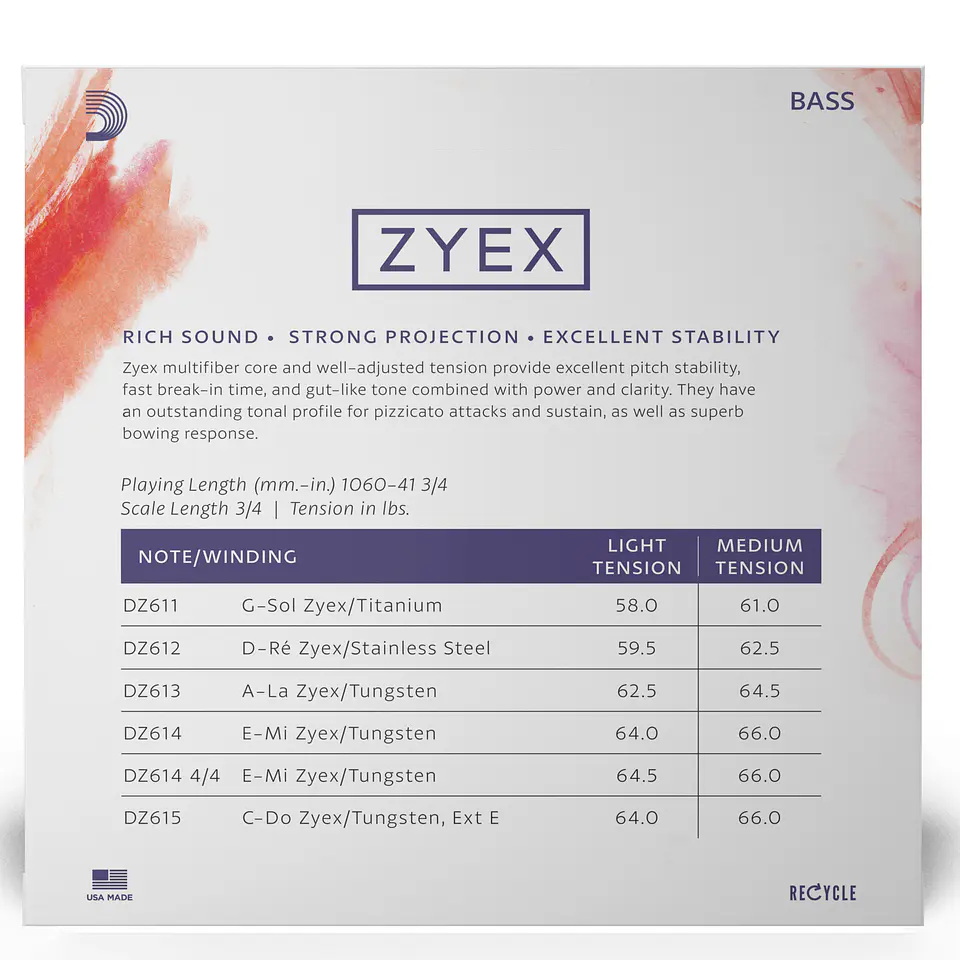 Set Cuerdas Contrabajo 3/4 Zyex DZ610 3/4M Daddario 3