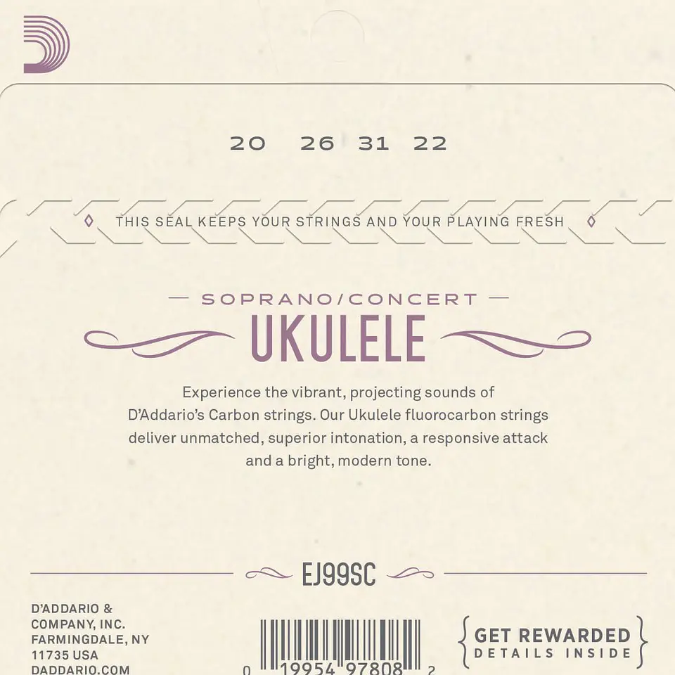 Set Cuerdas Ukelele Soprano-Concierto EJ99SC Daddario 2