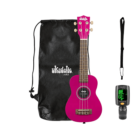 Full Pack Ukelele Soprano Kala Ukadelic Dragonfruit + Afinador Cromático Clip + Correa Allegro
