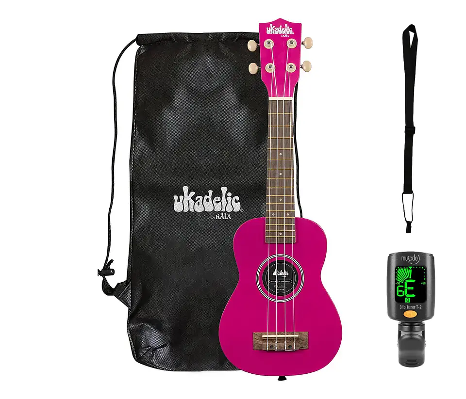 Full Pack Ukelele Soprano Kala Ukadelic Dragonfruit + Afinador Cromático Clip + Correa Allegro 1