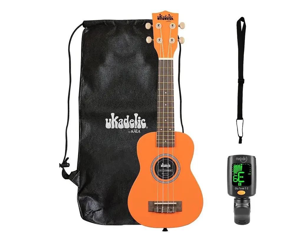 Full Pack Ukelele Soprano Kala Ukadelic Marmalade + Afinador Cromático Clip + Correa Allegro 2