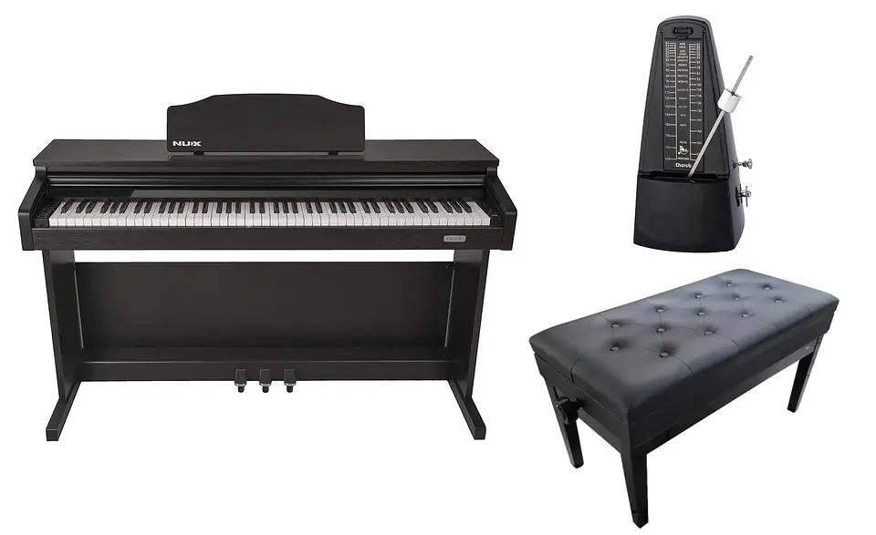 Full Pack Piano Digital Nux WK-520 + Silla Teclado Pro Negra AP-5104 + Metrónomo Cherub WSM-330 1