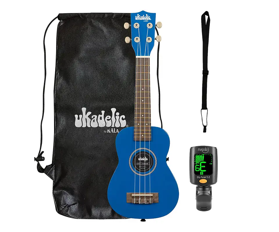 Full Pack Ukelele Kala Ukadelic Soprano Blueink + Afinador Cromático Clip + Correa Allegro 1