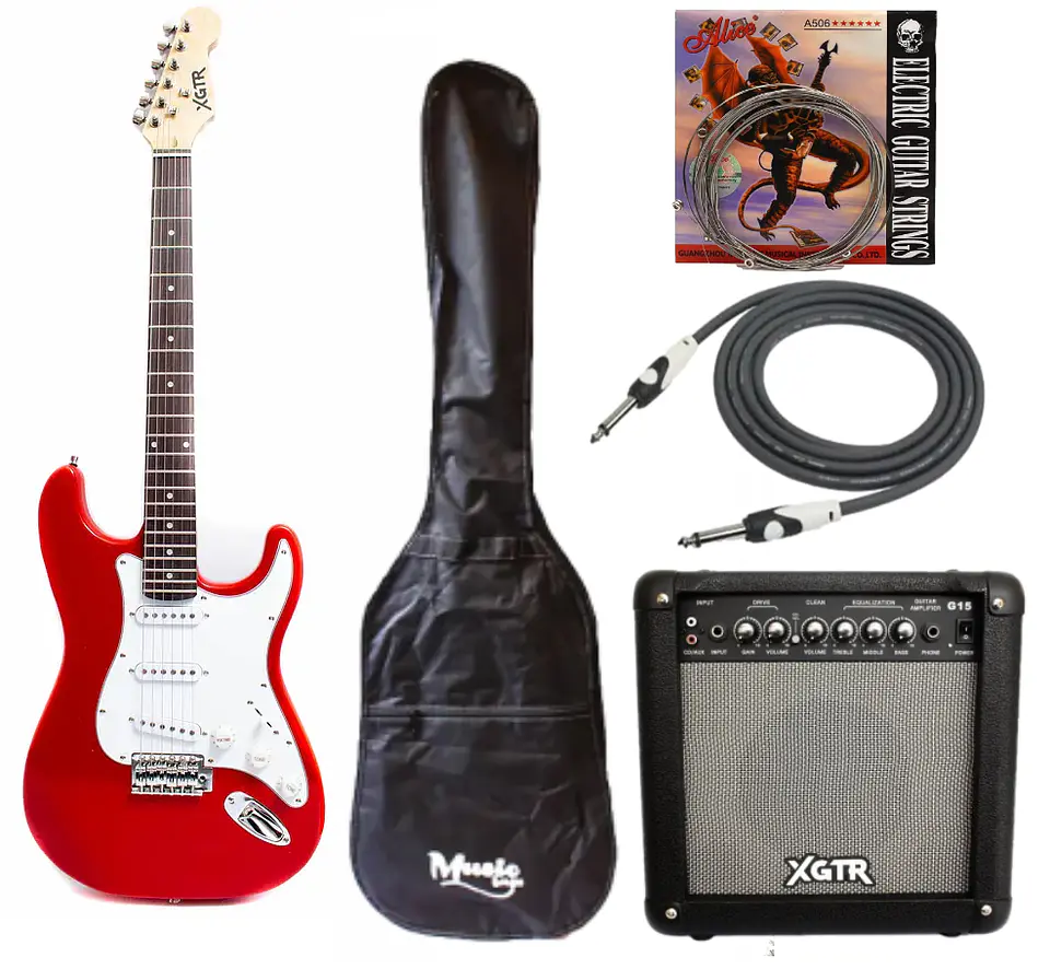 Full Pack Guitarra Eléctrica XGTR Roja + Afinador + Amp. + set de cuerdas + Cable plug 3M + funda 1
