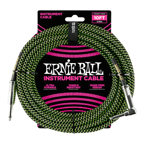 Cable de Instrumento Trenzado Verde/Negro 3m Ernie Ball 6077