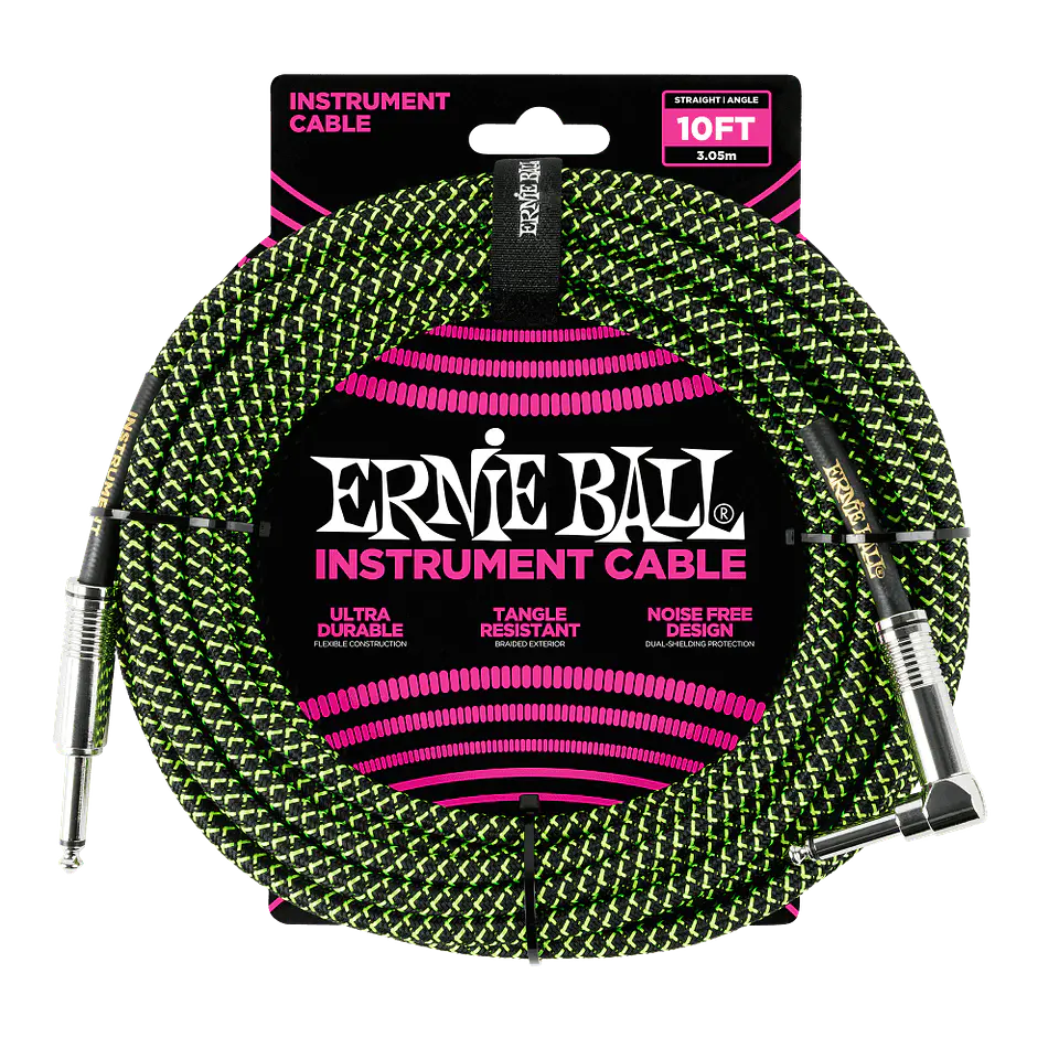 Cable de Instrumento Trenzado Verde/Negro 3m Ernie Ball 6077 1