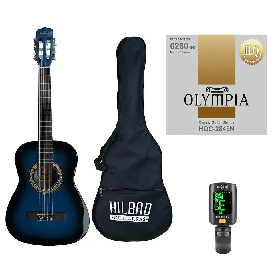 Full Pack Guitarra Acústica Bilbao para Niño Bil-12-BB + Cuerdas Olympia + Afinador Cromático Clip 1