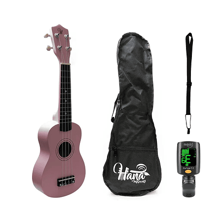 Full Pack Ukelele Soprano Hana Rosado + Afinador Cromático Clip + Strap Ukelele Allegro