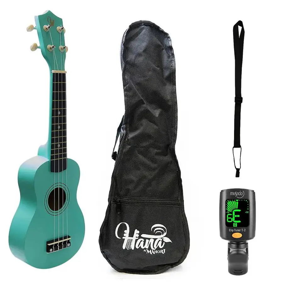 Pack Ukelele Soprano Hana verde+Funda+Afinador+Strap Allegro 2