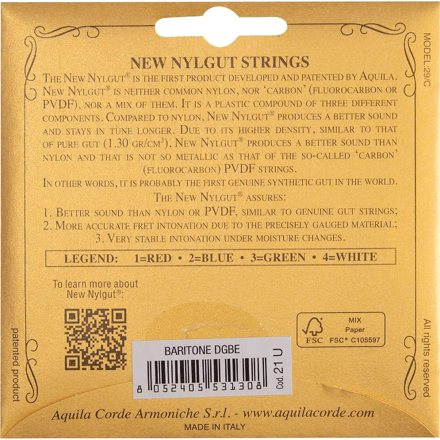 Set Aquila Para Ukelele Baritono A New Nylgut 21U