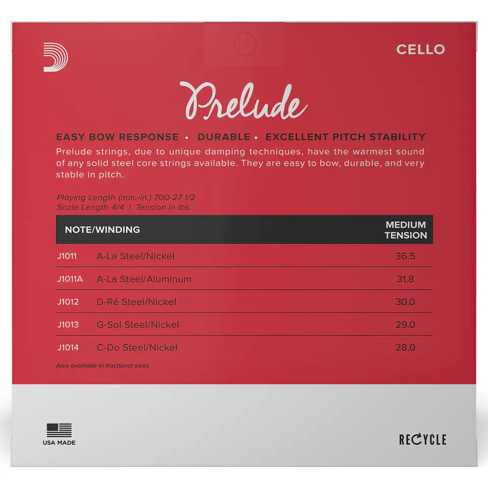 Set cuerdas Cello Prelude 4/4 Med J1010 4/4M Daddario 3