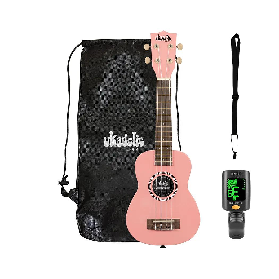Full Pack Ukelele Kala Ukadelic Soprano Flamingo + Afinador Cromático Clip + Correa Allegro