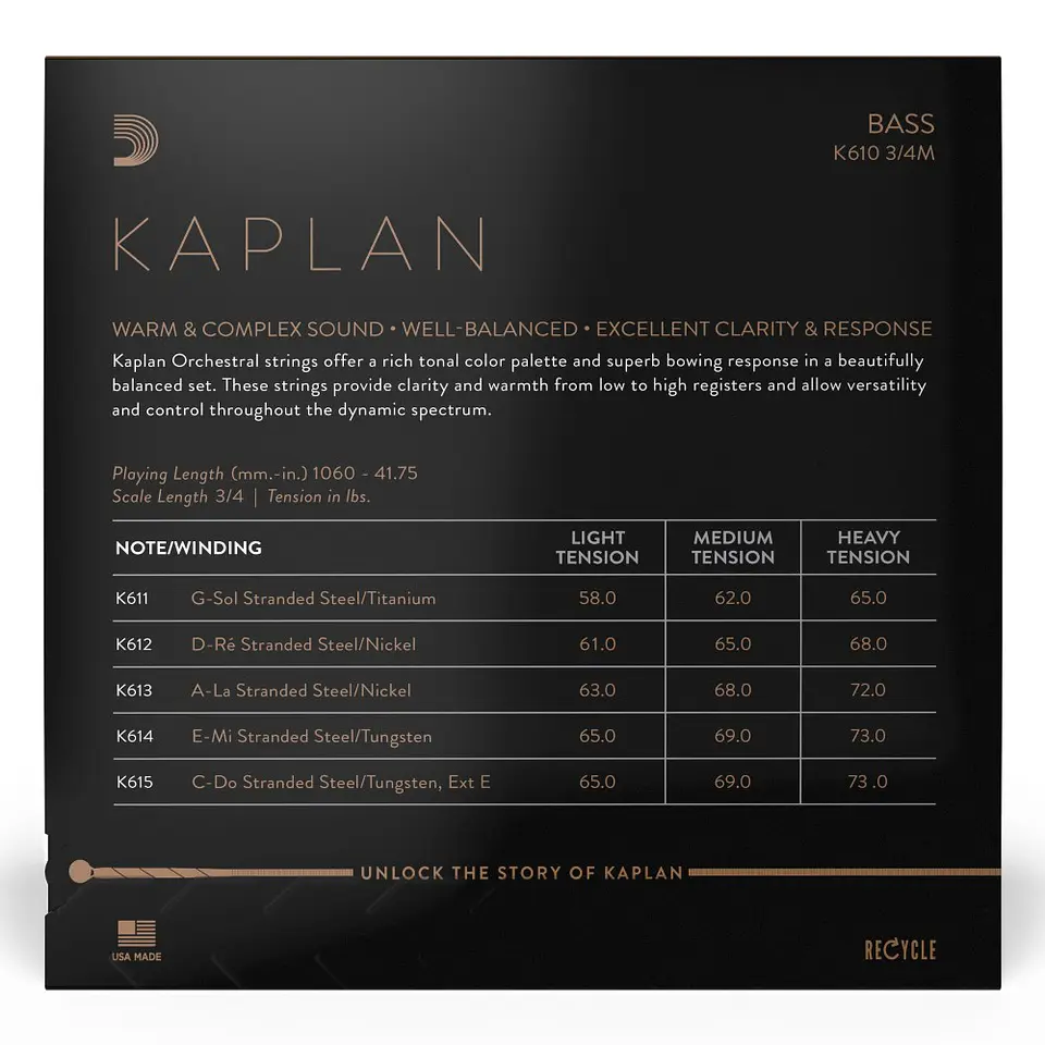 Set cuerdas contrabajo a escala K610 3/4M Kaplan Daddario 3