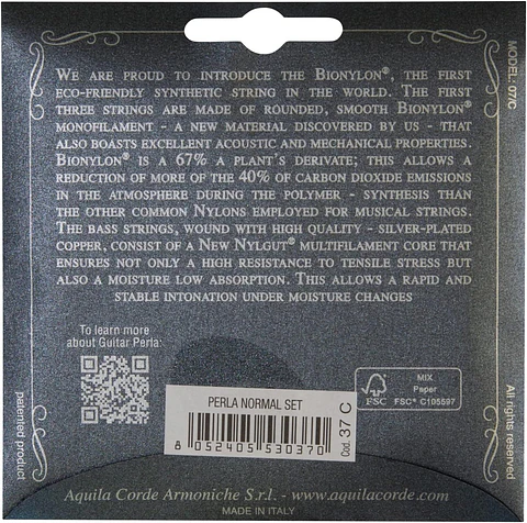 Set cuerdas guitarra clásica aquila MT PERLA BIONYLON 37C