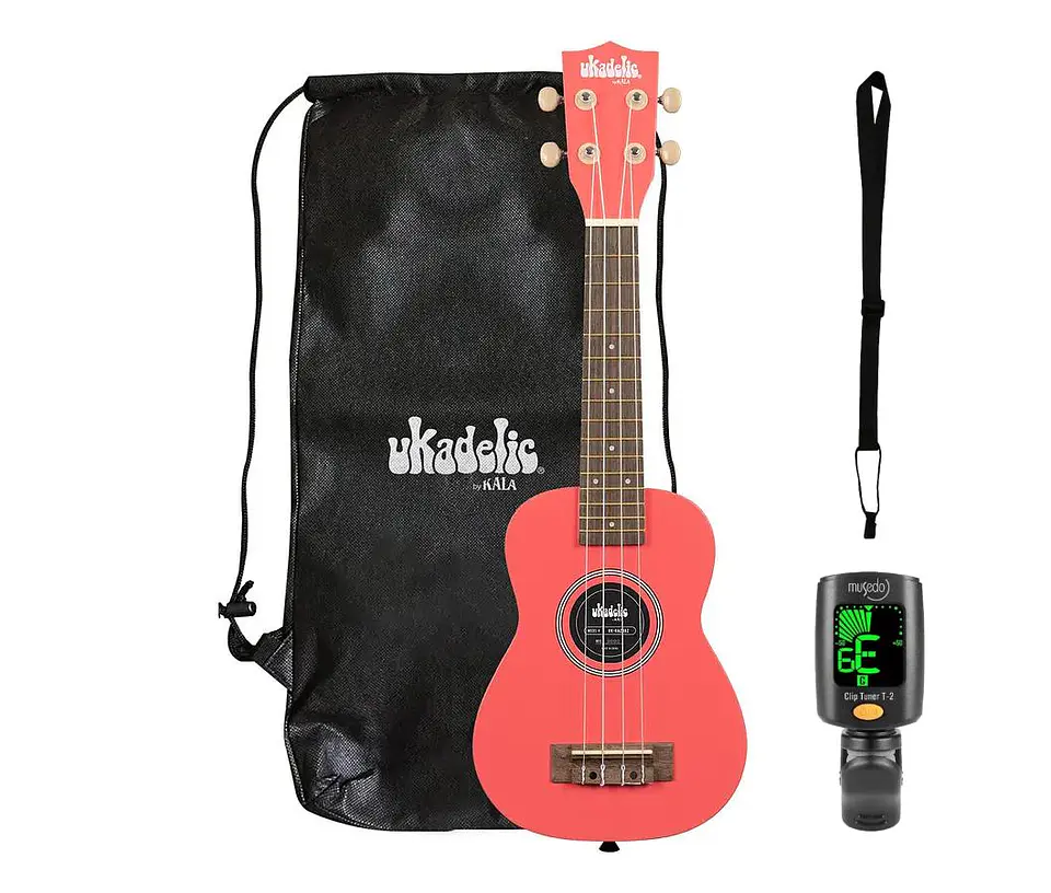 Full Pack Ukelele Soprano Kala Ukadelic Razzle Dazzle + Afinador Cromático Clip + Correa Allegro 1