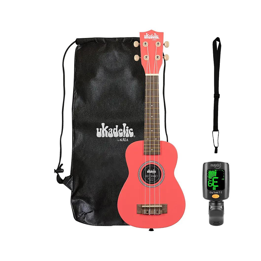 Full Pack Ukelele Soprano Kala Ukadelic Razzle Dazzle + Afinador Cromático Clip + Correa Allegro