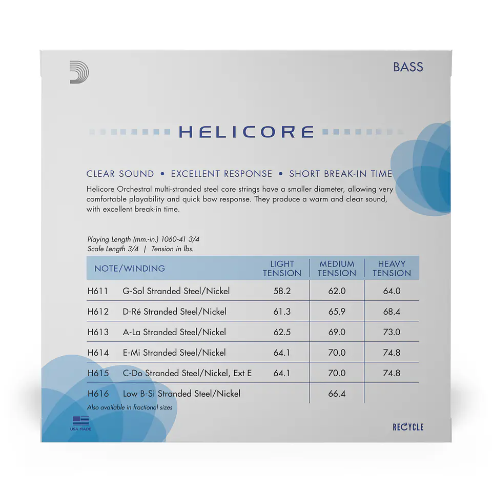 Set de cuedas Contrabajo 3/4 Med Helic H610 3/4M Daddario 3