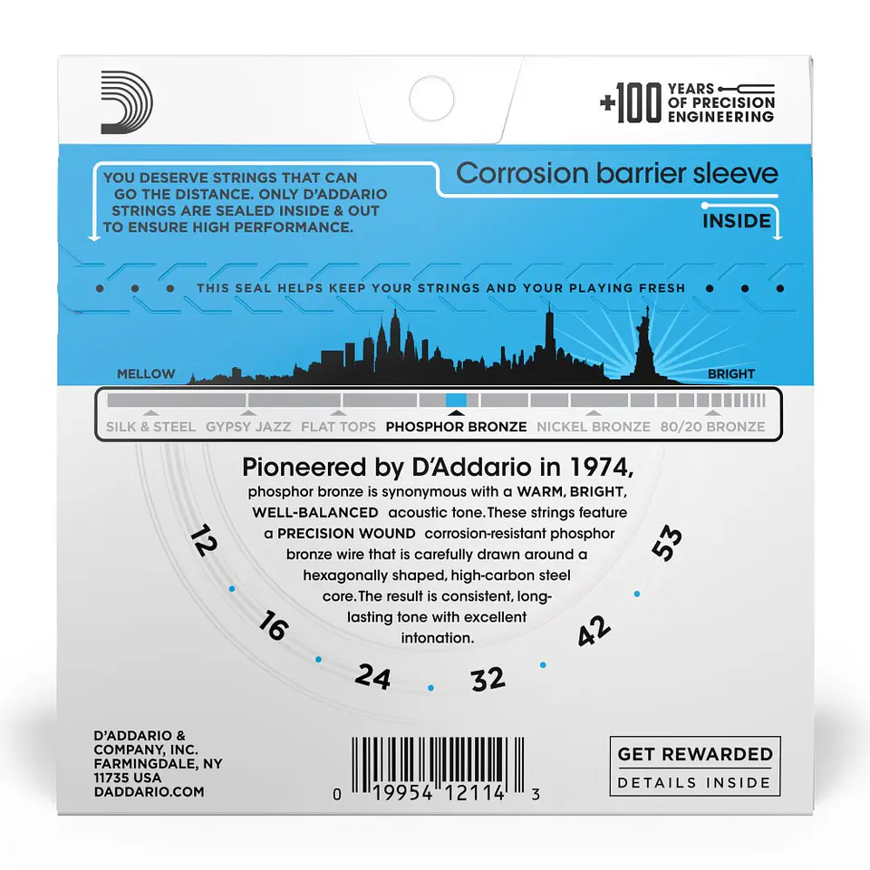 Set Cuerdas Guitarra Acústica Fósforo Bronze 12-53 EJ16 Daddario 3