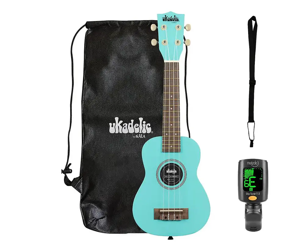 Full pack Ukelele Soprano Kala Ukadelic Frostbite + Afinador Cromático Clip + Correa Allegro 2