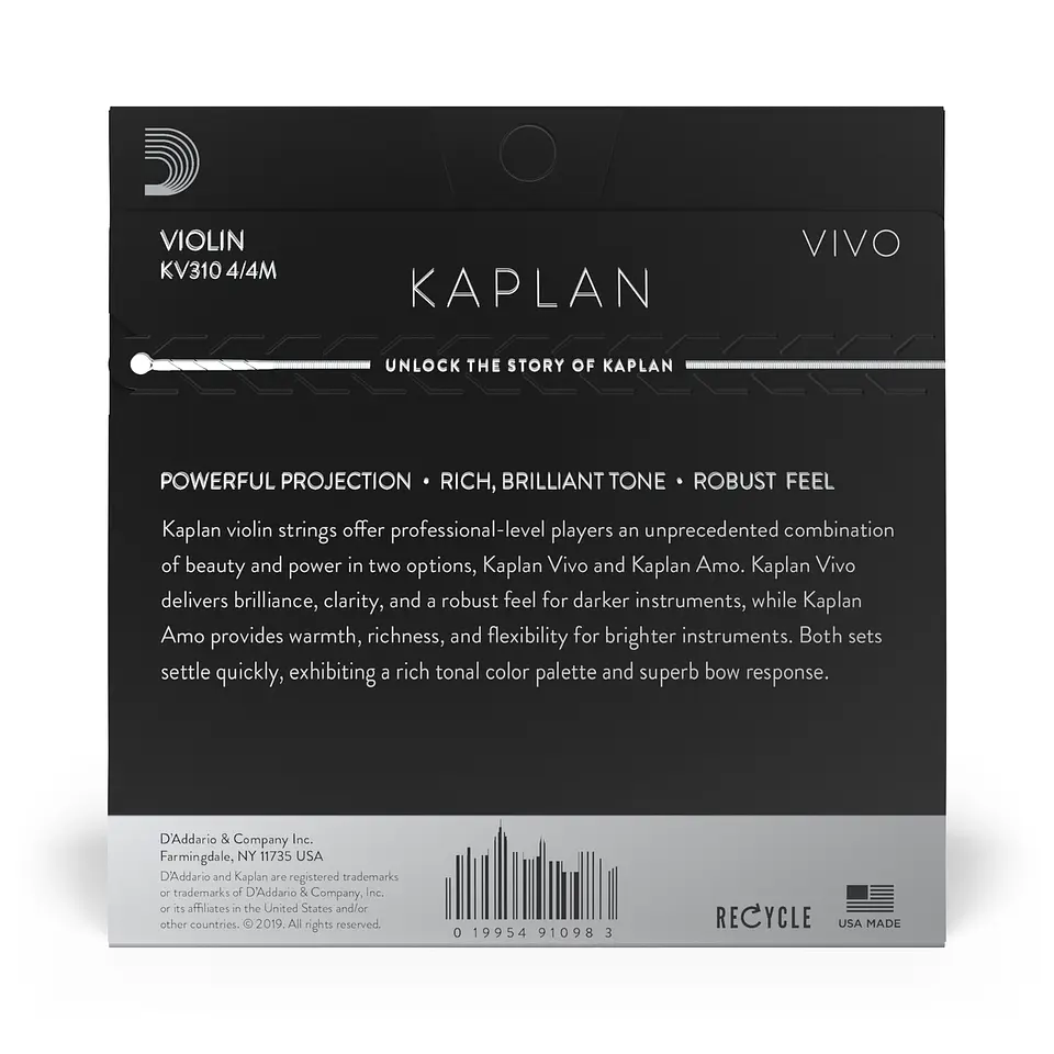 Set Cuerdas Violín 4/4 Kaplan Vivo T.Med Kv310 4/4M Daddario 3