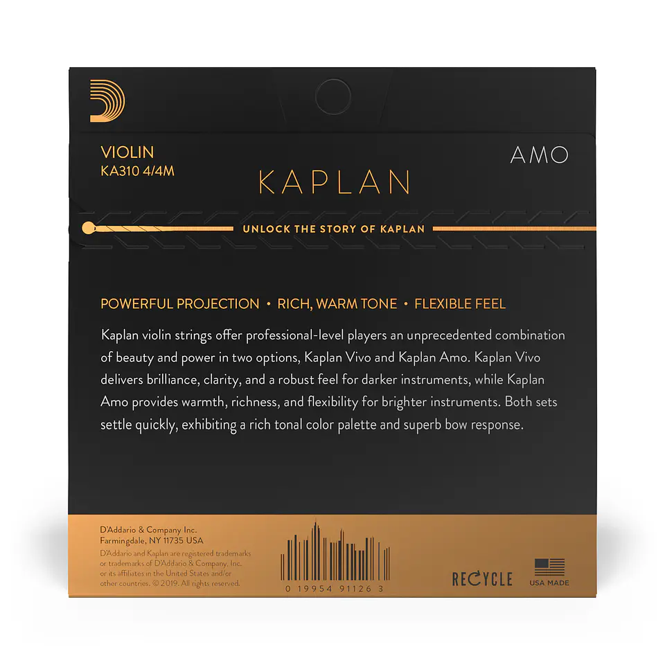 Set Cuerdas Violín Kaplan Tensión Media Ka310 4/4M Daddario 2